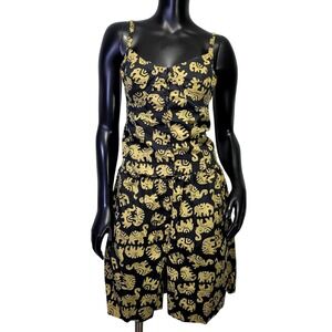 Vintage Red Rover Elephant Print 2 Piece Set Cotton Bustier‎ Top Shorts Black M
